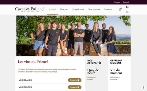 Le site de Caves du Prieuré avant la refonte